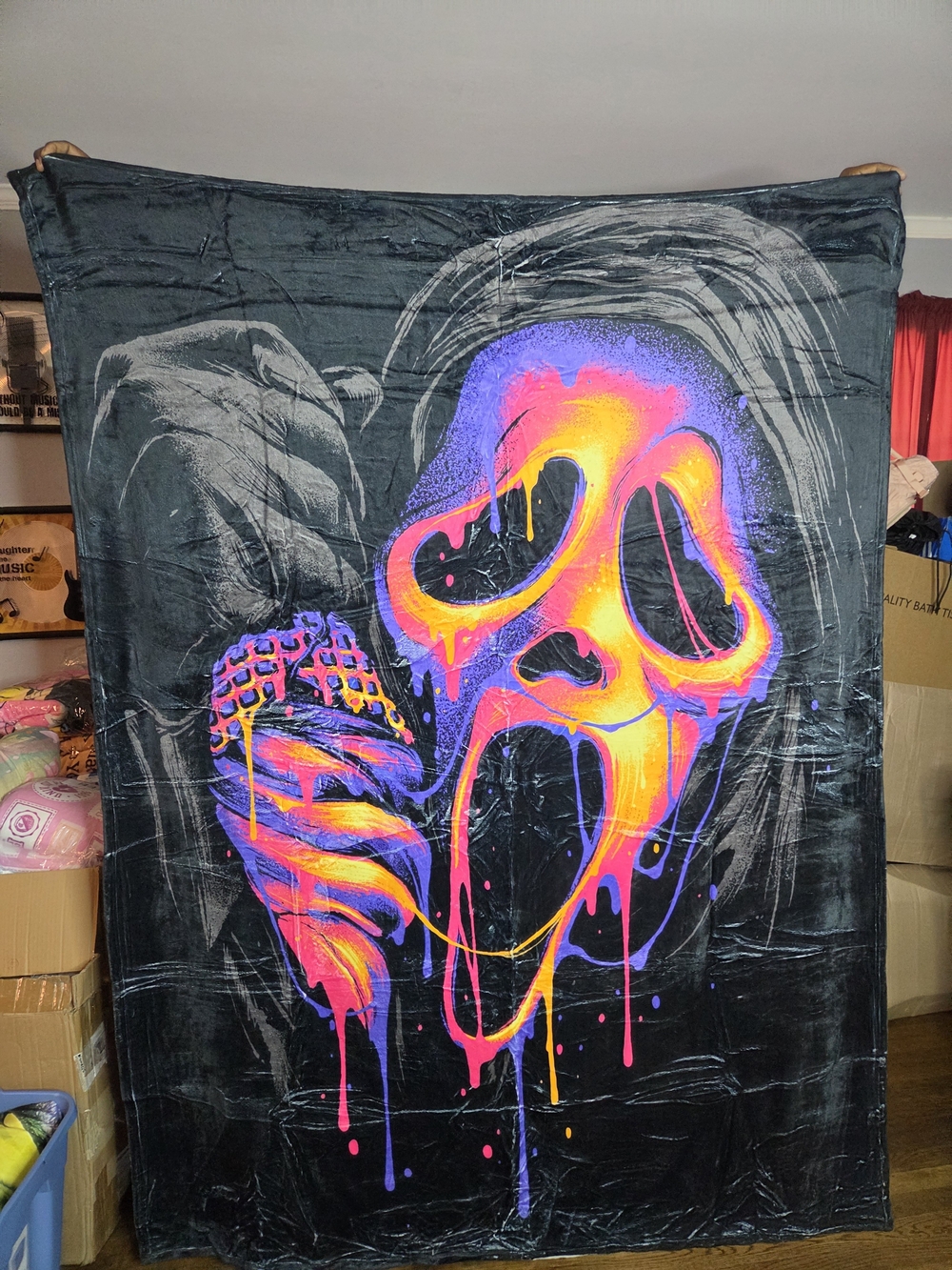 Neon Horror Ghostface Scream 60x80 Blanket Fleece WILL NOT FADE MACHINE WASHABLE